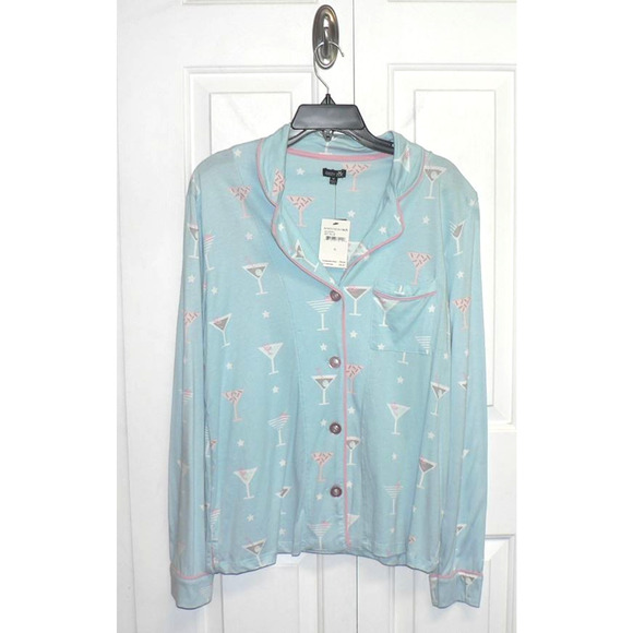 Cozy Zoe by Pj Salvage Womens Martini Printed Pajama Top in Sky Blue Medium $30 - Picture 2 of 4